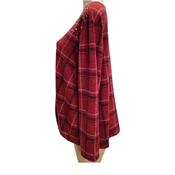 NY Collection Size 2X Red Checkered Long Sleeve Shirt. New With Tags - Picture 4 of 8